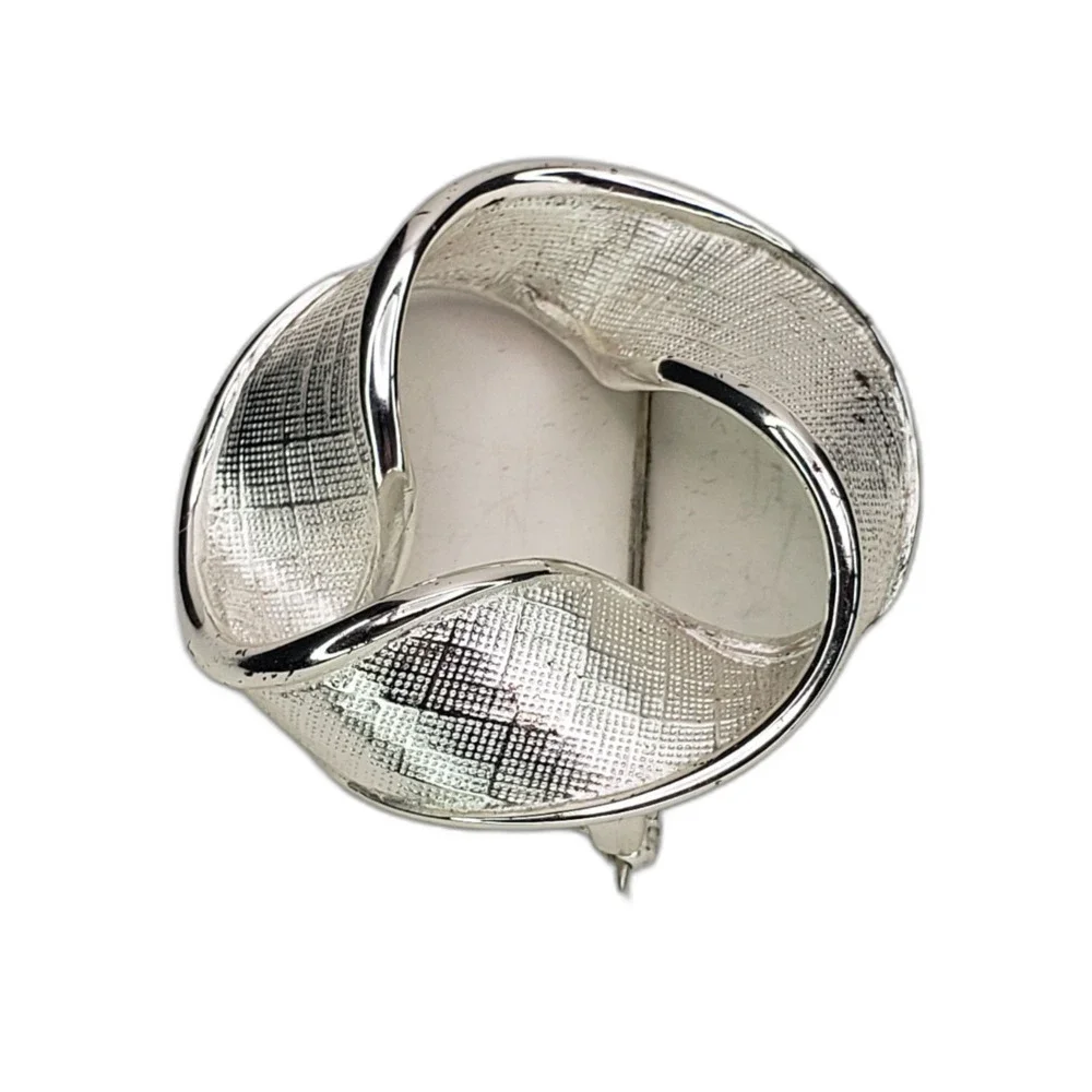 Napier Loop Ribbon Circle Pin Textured Silver Tone Brooch Original Box 1960s VTG